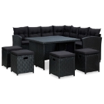 Set Divani da Giardino 6 pz con Cuscini in Polyrattan Nero